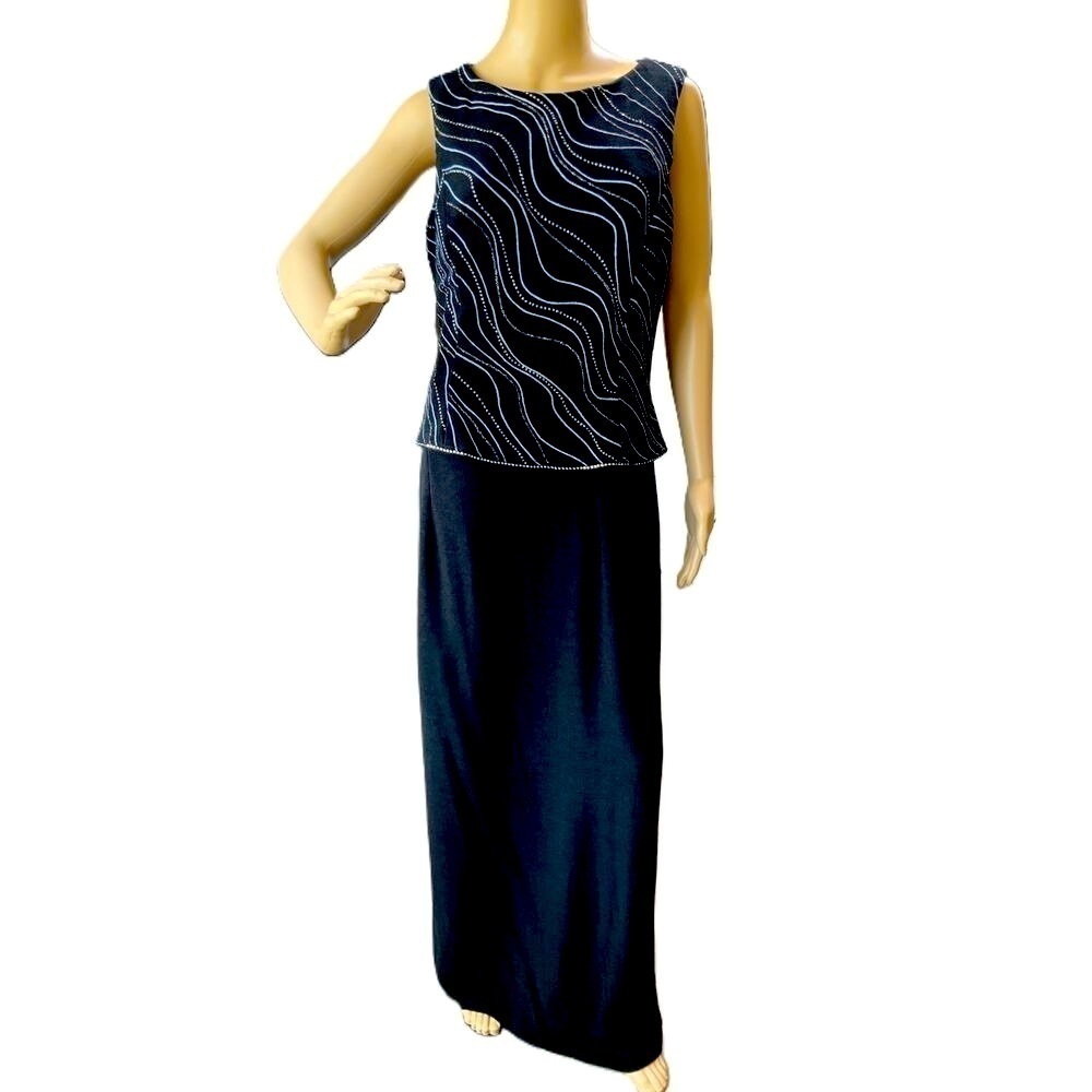 Scott McClintock Black Sleeveless Patterned Top Maxi Dress Size 16‎